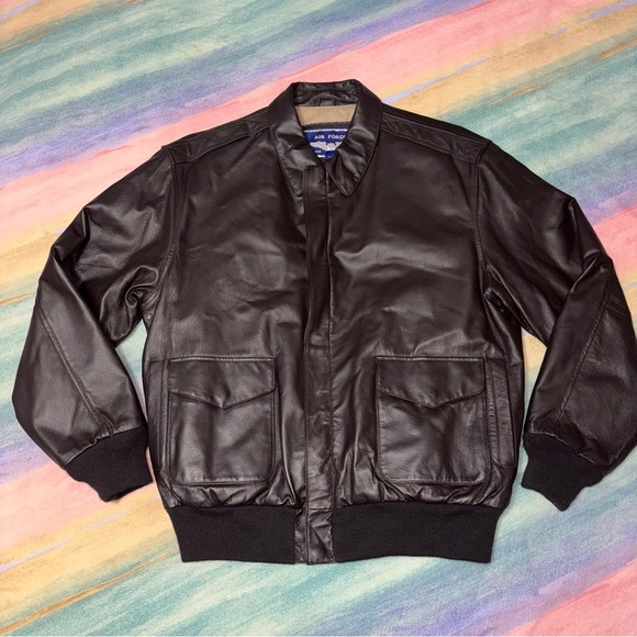 Air Force Airborne Leathers Brown Leather Bomber Jacket with US Flag Size L T - Picture 10 of 10